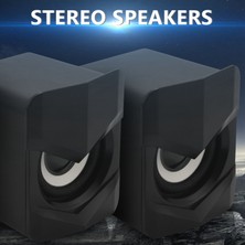 Enachanrited Mini Hoparlör 360 Derece Hi-Fi Ses Efekti, Ev Ses ve Video Için 3,5 mm Fişli USB ile Güçlendirilmiş Hoparlör, Siyah (Yurt Dışından)