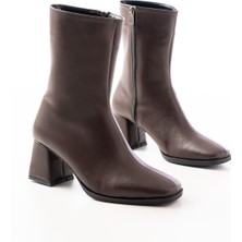 Ceylin Moda MSK-032 Kahve Topuklu Fermuarlı Kadın Bot