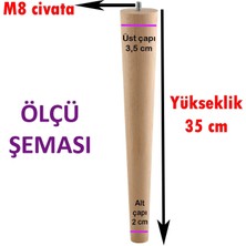 Glaswen 4 Adet Ahşap Ayak 35 cm Masa Zigon Sehpa Tv Ünitesi Puf Tabure Ayağı Ayakları Konik M8 Civatalı