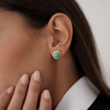 Altıntaş Iran Firuzesi Otantik Vidalı Altın Küpe