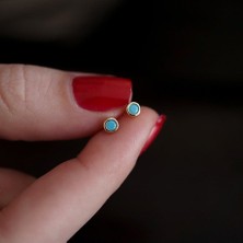 Altıntaş Firuze Taşlı Mini Altın Küpe