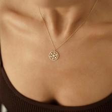 Altıntaş Taşlı Çemberde Kar Tanesi Altın Kolye