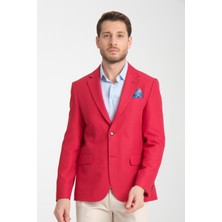 Frappoli Alfredo Erkek Kırmızı Slim Fit Hasır Kumaşlı Blazer Ceket