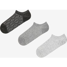 Heart Jacquard Gri 3lü Sneaker Çorap