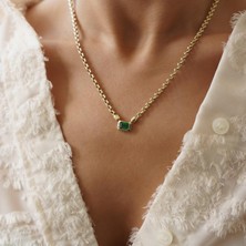 Yeşil Bagetli Snake Altın Kolye