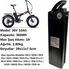Rks Elektrikli Bisiklet Bataryası 36V 10AH ve 36V 2A Lityum Li-Ion Akıllı Elektrikli Bisiklet Şarj Aleti Seti