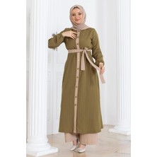 Moda Mihram Kapşonlu Düğmeli Takım Haki 19238