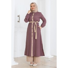Moda Mihram Kapşonlu Düğmeli Takım Gül Kurusu 19238