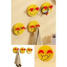 Omilife Kendinden Yapışkanlı Kalp Emojili Askı Pratik Elbise Mutfak Askısı Sevimli 2 Kancalı Kalpli Emoji