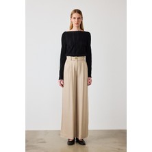 Beige Palazzo Geniş Paça Kadın Pantolon