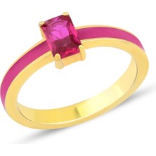 Karosh Pink Zirconia Taşlı Baget Kesim Taşlı Mineli Yüzük