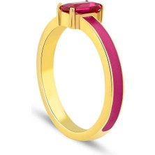 Karosh Pink Zirconia Taşlı Baget Kesim Taşlı Mineli Yüzük