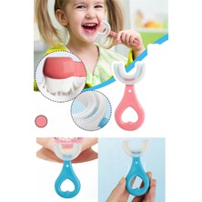 Omilife Çocuk Diş Fırçası U Şeklinde Pratik Bebek Diş Fırçası Saplı 2-6 Yaş Pembe 360 Derece Dönebilen