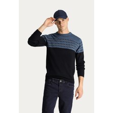 Bisiklet Yaka Slim Fit Dar Kesim Desenli Triko Kazak