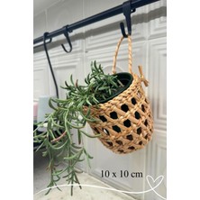 Ss Eral Koop Doğal Hasır Duvar Askılı Dekoratif Saklama Sepeti 10X10 cm Yıkanabilir Açık Kahverengi Mutfak Düzenleyici
