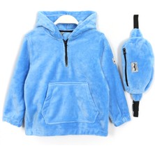 DobaKids Kanguru Cep Çanta Aksesuarlı Polar Unisex Bebek & Çocuk Kapüşonlu Sweatshirt Mavi 001-0001969