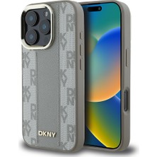 iPhone 16 Pro Max Kılıf Dkny Orjinal Lisanslı Magsafe Şarj Özellikli 3D Yazılı Checkered Pattern Bej