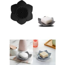 Omilife Şık Lotus Desenli Sabunluk Siyah Silikon Kolay Temizlik ve Su Giderli 1 Adet