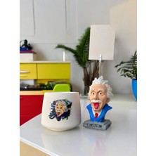 Perazayn Albert Einstein Temalı Fotoğraf Not Tutacak ve Kalemlik Saksı Mumluk Seti Ofis Masası Hediyelik