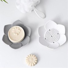 Omilife Lotus Desenli Sabun ve Sünger Tutacağı Silikon (Beyaz) Su Giderli Lotus Şekilli Şık Katı Sabunluk