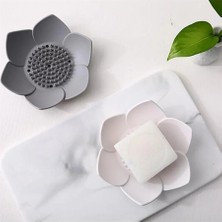 Omilife 2 Adet Lotus Desenli Sabun ve Sünger Tutacağı Silikon (Beyaz) Su Giderli Lotus Şekilli Sabunluk