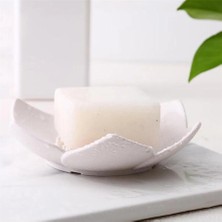 Omilife 2 Adet Lotus Desenli Sabun ve Sünger Tutacağı Silikon (Beyaz) Su Giderli Lotus Şekilli Sabunluk