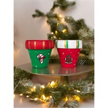 Perazayn El Çizimi Yılbaşı Saksı Noel Saksı 2li Set