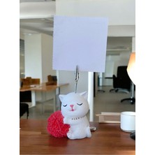 Perazayn Kırmızı Yumak Tutan Oturan Kawaii Kedi Temalı Not Tutacağı Fotoğraf Tutacak Tutucu Ofis Hediyelik