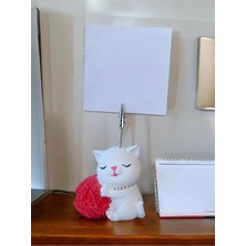 Perazayn Kırmızı Yumak Tutan Oturan Kawaii Kedi Temalı Not Tutacağı Fotoğraf Tutacak Tutucu Ofis Hediyelik