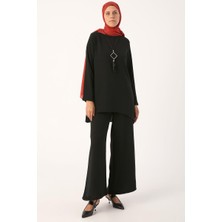 ALLDAY Siyah-Kolyeli Bol Paça Pantolonlu Tunikli Takım