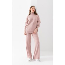Wega Moda Kadın Fitilli Triko Takım, Balıkçı Yaka Alt Üst Triko Takım, Triko Kazak Pantolon Ikili Takım, Takım