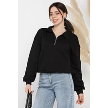 Gülseli Dik Yaka Yarım Fermuarlı Şardonlu Kadın Sweatshirt