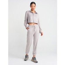 Dilvin  71594 Manşetli Jogger Süet Pantolon-Gri