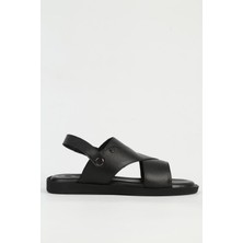 Pierre Cardin Hakiki Deri Siyah Erkek Sandalet PC-7315