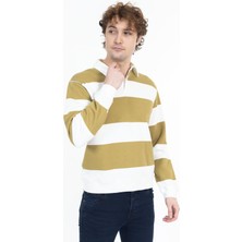 Zra Unisex Polo Yaka U.kol Sweat 24K Ae Beyaz Sarı Çizgili