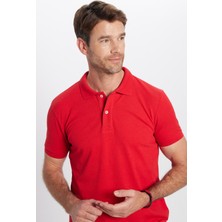 Tudors Erkek Slim Fit Dar Kesim Pamuklu Yumuşak Dokulu Serin Tutan Kumaş Düz Pike Kırmızı Polo Yaka T-Shirt