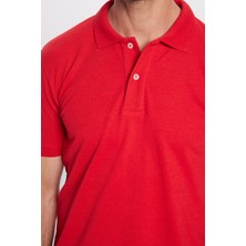 Tudors Erkek Slim Fit Dar Kesim Pamuklu Yumuşak Dokulu Serin Tutan Kumaş Düz Pike Kırmızı Polo Yaka T-Shirt