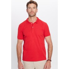 Tudors Erkek Slim Fit Dar Kesim Pamuklu Yumuşak Dokulu Serin Tutan Kumaş Düz Pike Kırmızı Polo Yaka T-Shirt