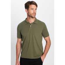 Tudors Erkek Slim Fit Dar Kesim Pamuklu Yumuşak Dokulu Serin Tutan Kumaş Düz Pike Haki Polo Yaka Tişört