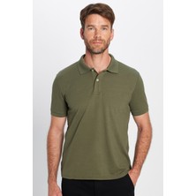 Tudors Erkek Slim Fit Dar Kesim Pamuklu Yumuşak Dokulu Serin Tutan Kumaş Düz Pike Haki Polo Yaka Tişört