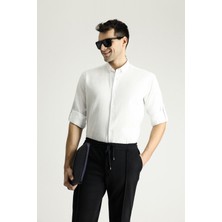 Uzun Kol Relax Fit Rahat Kesim Keten Görünümlü Pamuk Gömlek