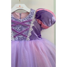 Turuncu Gardrop Rapunzel Kız Çocuk Kostüm Kadife Kollu Lila Hotcouture