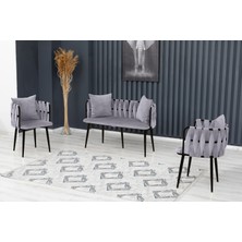 Decoraks Sarmaşık Çay Seti Takımı Koltuk Takımı Oturma Odası Kafe Antre Hol Ofis 2+1+1 Siyah Metal