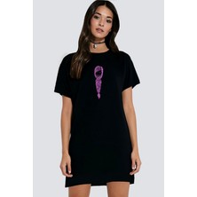 Rock&Roll Örgü Saçlar Siyah Kısa Kollu Penye T-Shirt Elbise