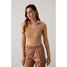 Sateen Polo Yaka Triko - Bisküvi