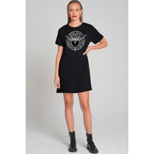 Rock&Roll Kanatlı Hançer Siyah Kısa Kollu Penye T-Shirt Elbise