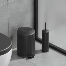 Aqua Bagno Midas  Klozet Fırçası + Çöp Kovası 5 Lt -2 Parça Set, Mat Siyah