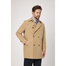 Madrid Erkek Bej Kruvaze Yaka Slim Fit Pamuk Karışımlı Trençkot