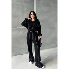 Seda Yalçın Atelier Siyah Ters Dikiş Detay Polo Yaka Triko Takım