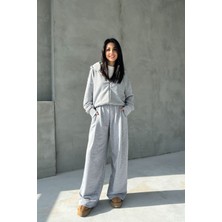 Seda Yalçın Atelier Gri Pianosa Bol Paça Eşofman Hırka Takım